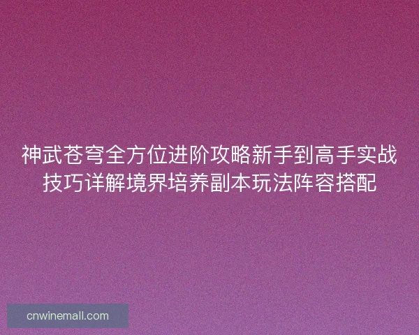 神武苍穹全方位进阶攻略新手到高手实战技巧详解境界培养副本玩法阵容搭配